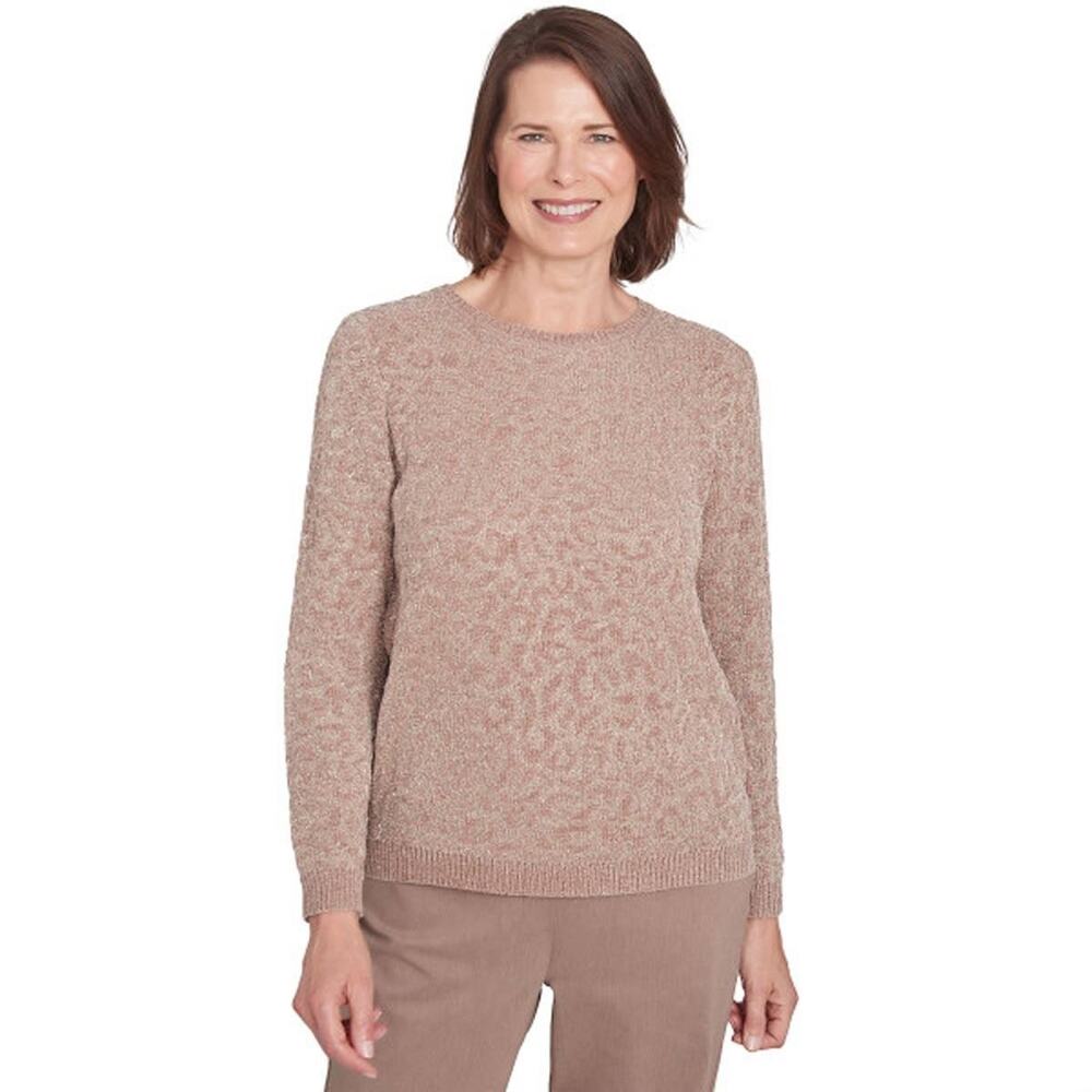 Alfred Dunner Telluride Sweater Womens M Fawn Metallic Cheetah Textured Cozy NWT